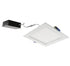 Ultra slim 6" square LED panel light in nickel with attached wiring and driver box, 4000K illumination, 800 lumens.