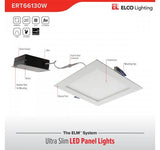 ELCO Lighting ERT66140W 12W 6" Ultra Slim LED Square Panel Light White 4000K, 800lm