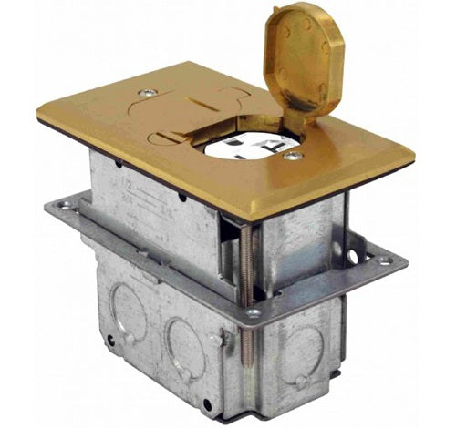 Brass Floor Box Flip Type With Duplex Receptacle  Adjustable Box 125V AC - BuyRite Electric