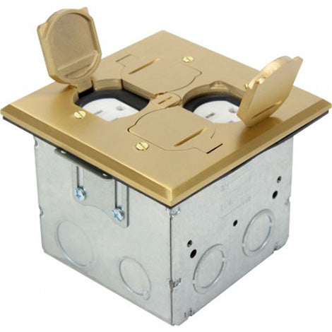 Orbit Brass Adjustable Floor Box Flip Type With 2 Duplex Receptacles with Square Cover 125V AC - BuyRite Electric
