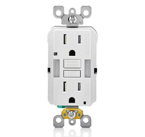 LEVITON GFNL1 Self-Test  Tamper Duplex Receptacle with  Guide Light 15A / 125 VAC WH - BuyRite Electric