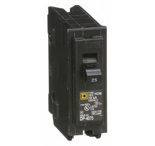 Square D HOM125 25 Amp Miniature Circuit Breakers One-Pole Plug-On Mount 10KA 120/240 VAC