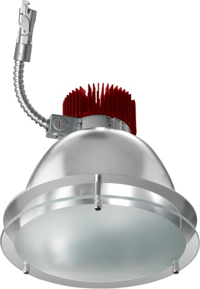 8-inch ELCO LED light, haze finish, drop glass design, red heat sink, and frosted lens.