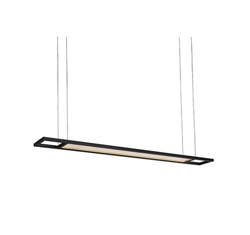 Black rectangular Kuzco Lighting LP20448-BK LED Grid Linear Suspension with clear acrylic diffuser, suspended by cables.