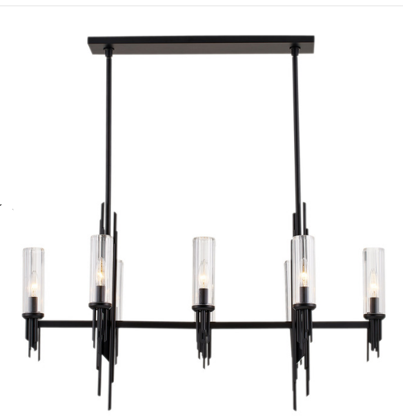 Alora Lighting LP335838MBCR Torres 38 Inches Linear Clear Ribbed Multi LED Pendant Ceiling Light, Matte Black Finish
