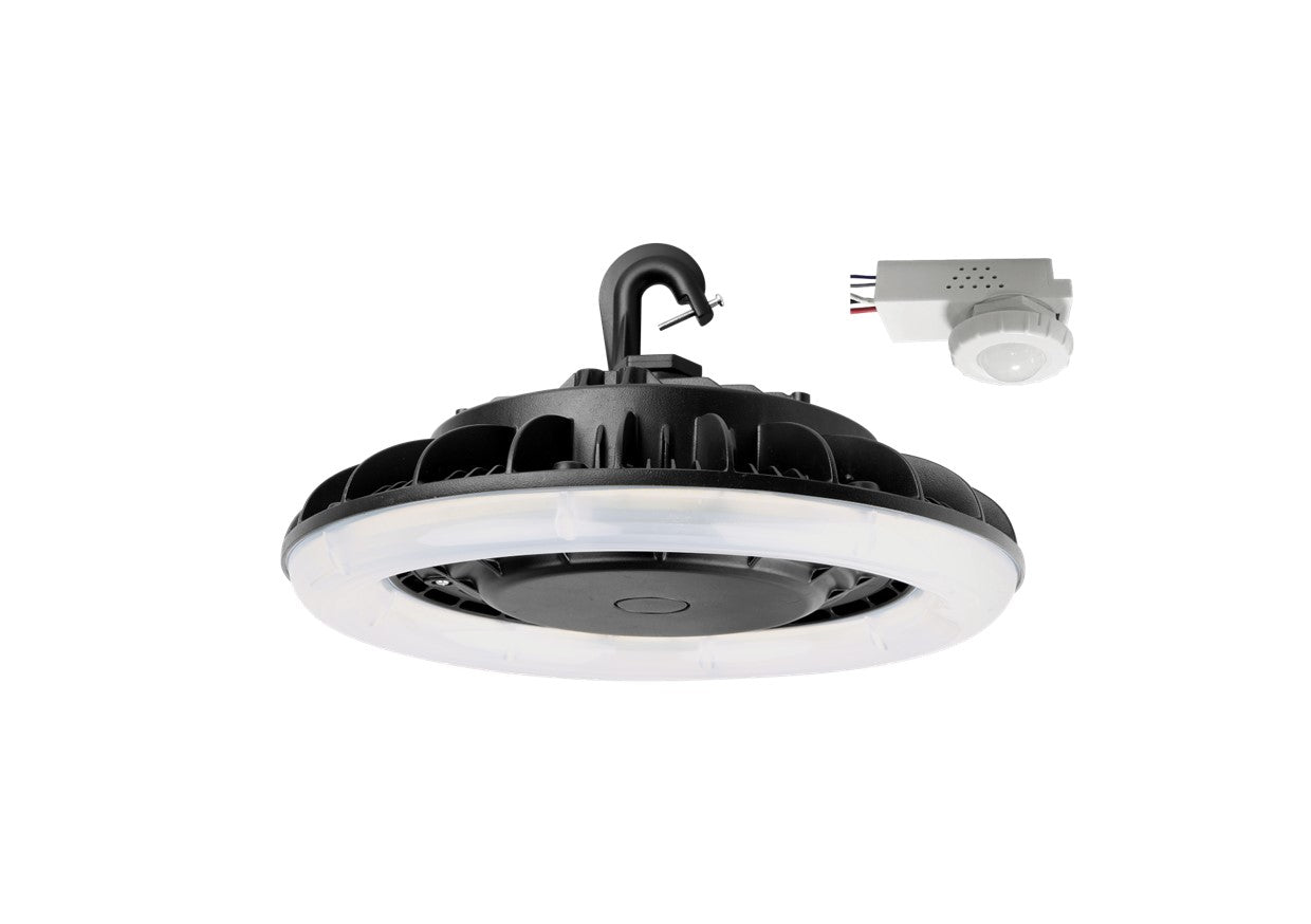 96W LED UFO Highbay Black Body Finish With Motion Sensor 5000K