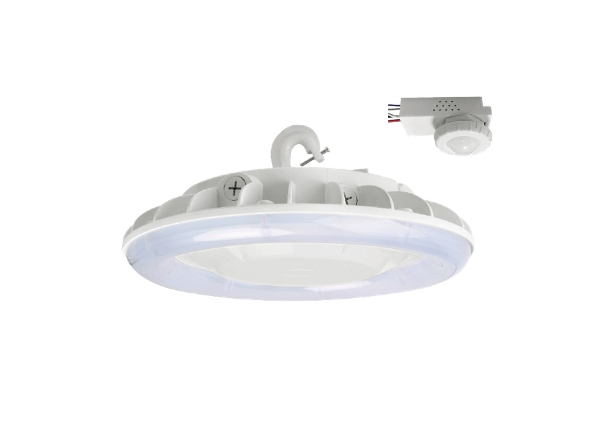 96W LED UFO Highbay White Body Finish With Motion Sensor 5000K