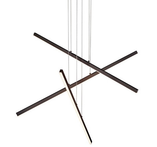 Kuzco Lighting MP10303-BK LED Vega pendant with black linear LED bars suspended by thin wires, creating a modern floating effect.