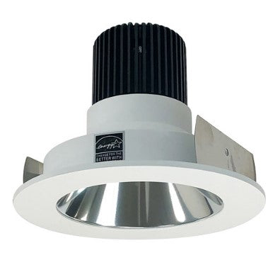 Nora Lighting NIO-4RNDC27QCMPW 4 Inch Iolite LED Round Reflector, 10-Degree Optic, 850lm / 12W, 2700K, Specular Clear Reflector / Matte Powder White Flange