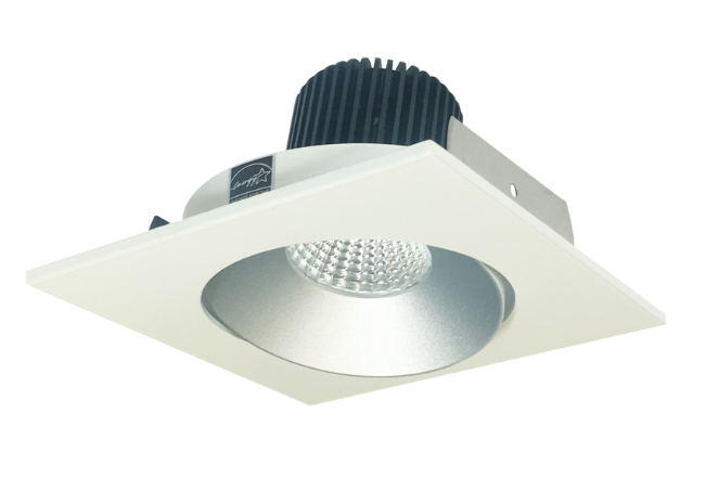 Nora Lighting NIO-4SC27QHW 4" Iolite LED Square Adjustable Cone Reflector, 10-Degree Optic, 850lm / 12W, 2700K, Haze Reflector / White Flange