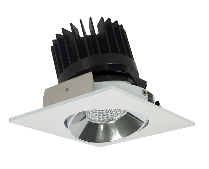Nora Lighting NIO-4SC27XCMPW/HL 4" Iolite LED Square Adjustable Cone Reflector, 1500lm/2000lm/2500lm (varies by housing), 2700K, Specular Clear Reflector / Matte Powder White Flange