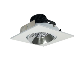 Nora Lighting NIO-4SC30QCMPW 4 Inch Iolite LED Square Adjustable Cone Reflector, 10 Degree Optic, 850Lm 12W, Color Temperature 3000K, Clear Reflector / Matte Powder White Flange Finish