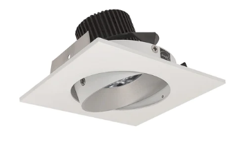 Nora Lighting NIO-4SC30QHW 4 Inch Iolite LED Square Adjustable Cone Reflector, 10 Degree Optic, 850Lm 12W, Color Temperature 3000K, Haze Reflector / White Flange Finish