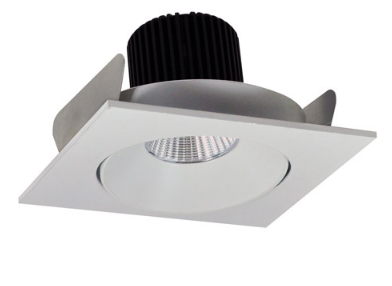 Nora Lighting NIO-4SC30QWW 4 Inch Iolite LED Square Adjustable Cone Reflector, 10 Degree Optic, 850Lm 12W, Color Temperature 3000K, White Reflector / White Flange Finish