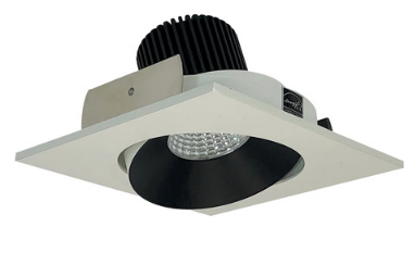 Nora Lighting NIO-4SC35QBW 4 Inch Iolite LED Square Adjustable Cone Reflector, 10 Degree Optic, 850Lm, 12W, Color Temperature 3500K, Black Reflector / White Flange Finish