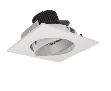 Nora Lighting NIO-4SC35QHW 4 Inch Iolite LED Square Adjustable Cone Reflector, 10 Degree Optic, 850Lm, 12W, Color Temperature 3500K, Haze Reflector / White Flange Finish