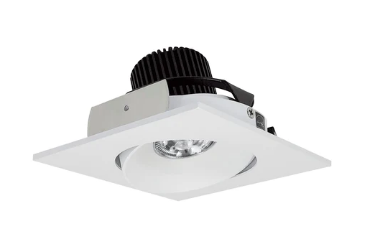 Nora Lighting NIO-4SC35QMPW 4 Inch Iolite LED Square Adjustable Cone Reflector, 10 Degree Optic, 850Lm, 12W, Color Temperature 3500K, Matte Powder White Reflector, Flange Finish