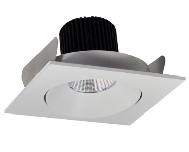 Nora Lighting NIO-4SC35QWW 4 Inch Iolite LED Square Adjustable Cone Reflector, 10 Degree Optic, 850Lm, 12W, Color Temperature 3500K, White Reflector / White Flange Finish