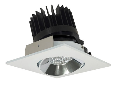 Nora Lighting NIO-4SC35XCMPW/HL 4 Inch Iolite LED Square Adjustable Cone Reflector, 10 Degree Optic, 1500Lm/2000Lm/2500Lm, Color Temperature 3500K, Specular Clear Reflector / Matte Powder White Flange Finish