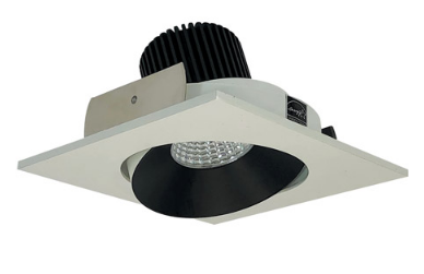 Nora Lighting NIO-4SC40QBW 4 Inch Iolite LED Square Adjustable Cone Reflector, 10 Degree Optic, 850Lm, 12W Color Temperature 4000K, Black Reflector / White Flange Finish