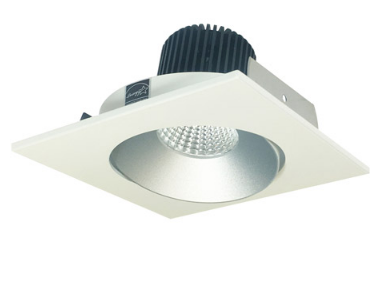 Nora Lighting NIO-4SC40QHW 4 Inch Iolite LED Square Adjustable Cone Reflector, 10 Degree Optic, 850Lm, 12W Color Temperature 4000K, Haze Reflector / White Flange Finish