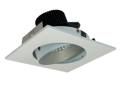 Nora Lighting NIO-4SC40QHZMPW 4 Inch Iolite LED Square Adjustable Cone Reflector, 10 Degree Optic, 850Lm, 12W Color Temperature 4000K, Haze Reflector / Matte Powder White Flange Finish