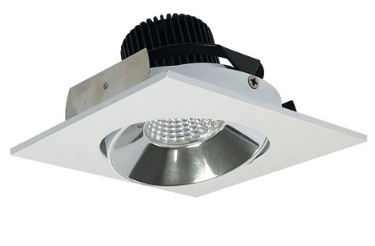 Nora Lighting NIO-4SC40XCMPW/10 4 Inch Iolite LED Square Adjustable Cone Reflector, 10 Degree Optic, 1000Lm, 14W Color Temperature 4000K, Specular Clear Reflector / Matte Powder White Flange Finish