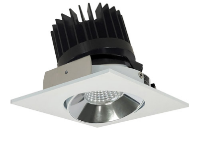 Nora Lighting NIO-4SC40XCMPW/HL 4 Inch Iolite LED Square Adjustable Cone Reflector, 1500Lm/2000Lm/2500Lm, Color Temperature 4000K, Specular Clear Reflector / Matte Powder White Flange Finish