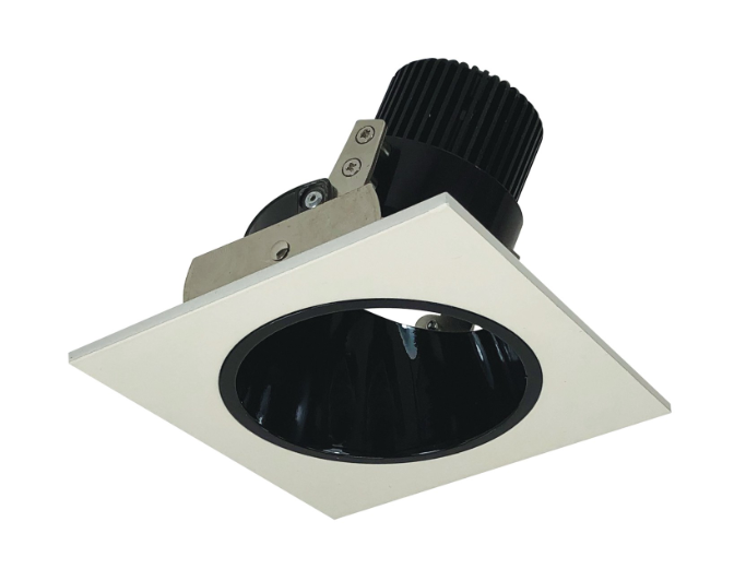 Nora Lighting NIO-4SD27QBW 4" Iolite LED Square Adjustable Reflector with Round Aperture, 10-Degree Optic, 850lm / 12W, 2700K, Black Reflector / White Flange