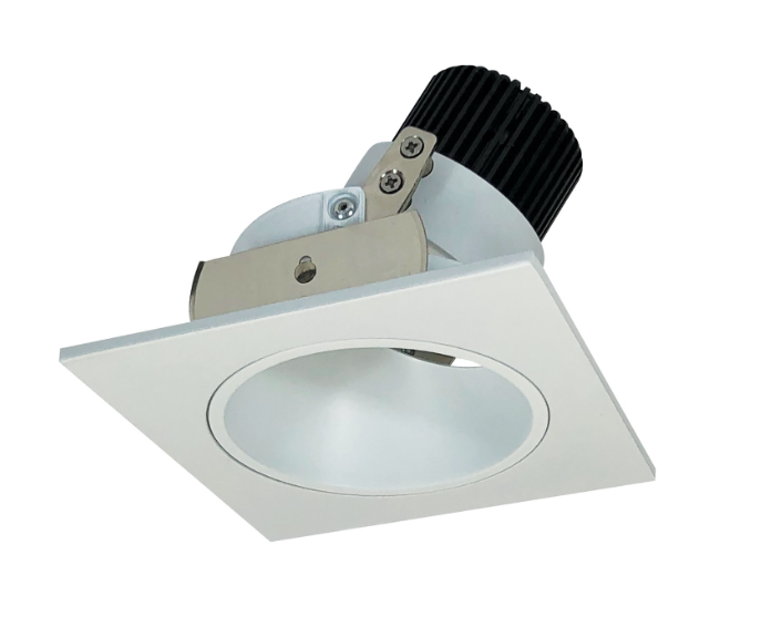 Nora Lighting NIO-4SD27QMPW 4" Iolite LED Square Adjustable Reflector with Round Aperture, 10-Degree Optic, 850lm / 12W, 2700K, Matte Powder White Reflector / Matte Powder White Flange