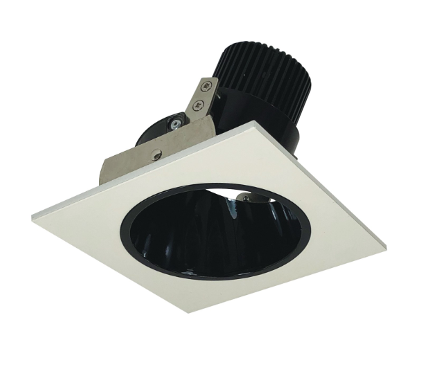 Nora Lighting NIO-4SD30QBW 4" Iolite LED Square Adjustable Reflector with Round Aperture, 10-Degree Optic, 850lm / 12W, 3000K, Black Reflector / White Flange