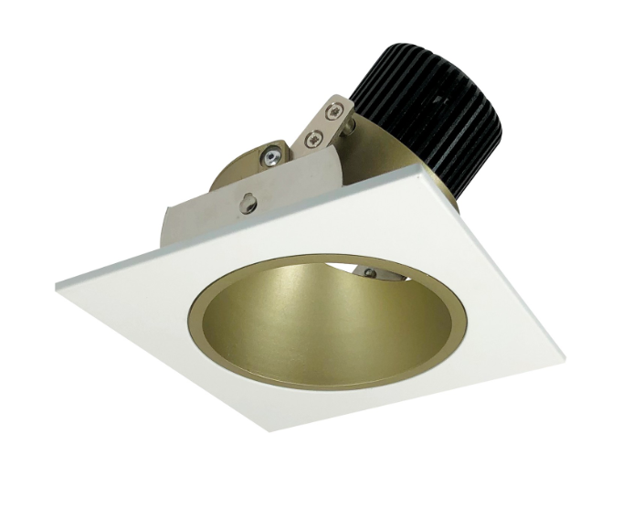 Nora Lighting NIO-4SD30QCHMPW 4" Iolite LED Square Adjustable Reflector with Round Aperture, 10-Degree Optic, 850lm / 12W, 3000K, Champagne Haze Reflector / Matte Powder White Flange