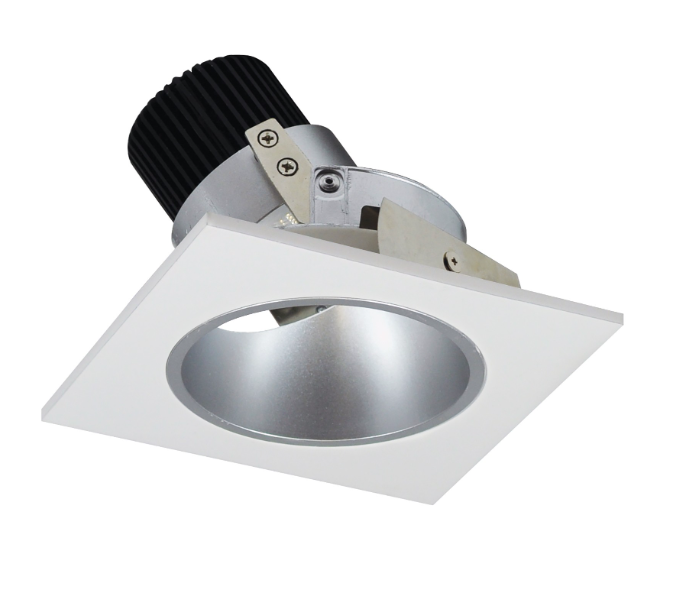Nora Lighting NIO-4SD30QHW 4" Iolite LED Square Adjustable Reflector with Round Aperture, 10-Degree Optic, 850lm / 12W, 3000K, Haze Reflector / White Flange