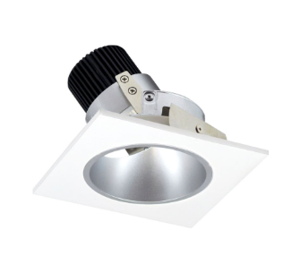 Nora Lighting NIO-4SD30QHZMPW 4" Iolite LED Square Adjustable Reflector with Round Aperture, 10-Degree Optic, 850lm / 12W, 3000K, Haze Reflector / Matte Powder White Flange