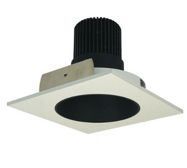 Nora Lighting NIO-4SNDC27QBW 4 Inch Iolite LED Square Reflector with Round Aperture, 10-Degree Optic, 850lm / 12W, 2700K, Black Reflector / White Flange