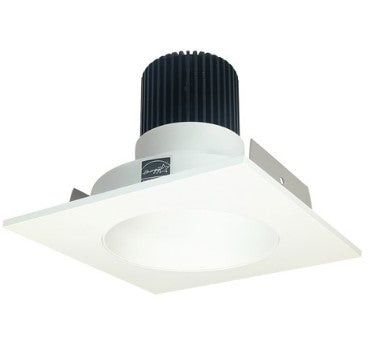 Nora Lighting NIO-4SNDC27QMPW 4 Inch Iolite LED Square Reflector with Round Aperture, 10-Degree Optic, 850lm / 12W, 2700K, Matte Powder White Reflector / Matte Powder White Flange