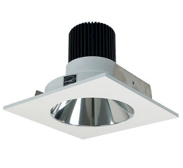 Nora Lighting NIO-4SNDC27XCMPW/HL 4 Inch Iolite LED Square Reflector with Round Aperture, 1500lm/2000lm/2500lm (varies by housing), 2700K, Specular Clear Reflector / Matte Powder White Flange