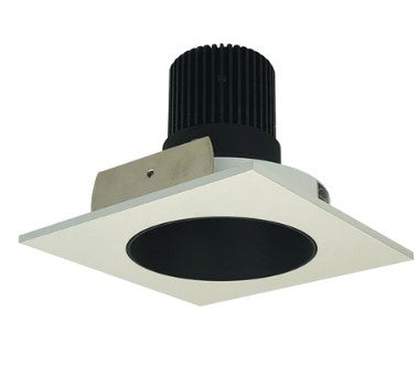 Nora Lighting NIO-4SNDC30QBW 4 Inch Iolite LED Square Reflector with Round Aperture, 10-Degree Optic, 850lm / 12W, 3000K, Black Reflector / White Flange