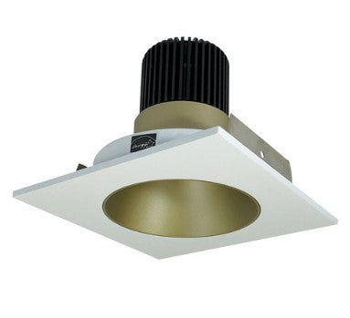 Nora Lighting NIO-4SNDC35QCHMPW 4 Inch Iolite LED Square Reflector with Round Aperture, 10-Degree Optic, 850lm / 12W, 3500K, Champagne Haze Reflector / Matte Powder White Flange