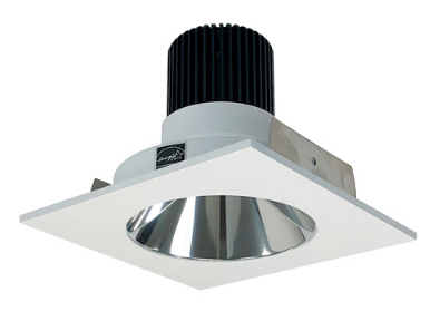 Nora Lighting NIO-4SNDC50XCMPW/10 4 Inch Iolite LED Square Reflector with Round Aperture, 1000lm / 14W, Color Temperature 5000K, Specular Clear Reflector / Matte Powder White Flange Finish