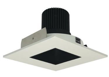 Nora Lighting NIO-4SNDSQ30QBW 4 Inch Iolite LED Square Reflector with Square Aperture, 10-Degree Optic, 850lm / 12W, Color Temperature 3000K, Black Reflector / White Flange Finish
