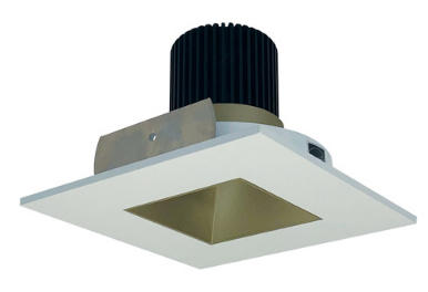 Nora Lighting NIO-4SNDSQ30QCHMPW 4 Inch Iolite LED Square Reflector with Square Aperture, 10-Degree Optic, 850lm / 12W, Color Temperature 3000K, Champagne Haze Reflector / Matte Powder White Flange Finish