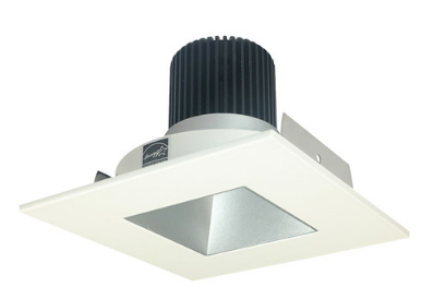 Nora Lighting NIO-4SNDSQ30QHW 4 Inch Iolite LED Square Reflector with Square Aperture, 10-Degree Optic, 850lm / 12W, Color Temperature 3000K, Haze Reflector / White Flange Finish