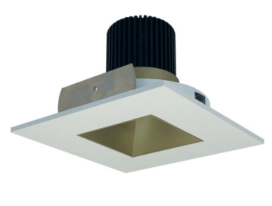 Nora Lighting NIO-4SNDSQ35XCHMPW/10 4 Inch Iolite LED Square Reflector with Square Aperture, 1000lm / 14W, Color Temperature 3500K, Champagne Haze Reflector / Matte Powder White Flange Finish