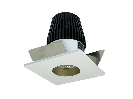 Nora Lighting NIOB-1SNG35XCHMPW 1" Iolite LED BWF Square Reflector with Round Aperture, 600lm, 3500K, Champagne Haze Reflector with Round Aperture / Matte Powder White Flange