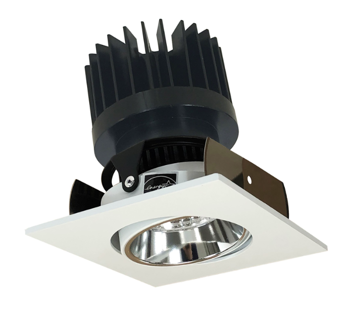 Nora Lighting NIOB-2SC27XCMPW/HL 2" Iolite LED Square Adjustable Cone Reflector, 1500lm/2000lm/2500lm (varies by housing), 2700K, Specular Clear Reflector / Matte Powder White Flange