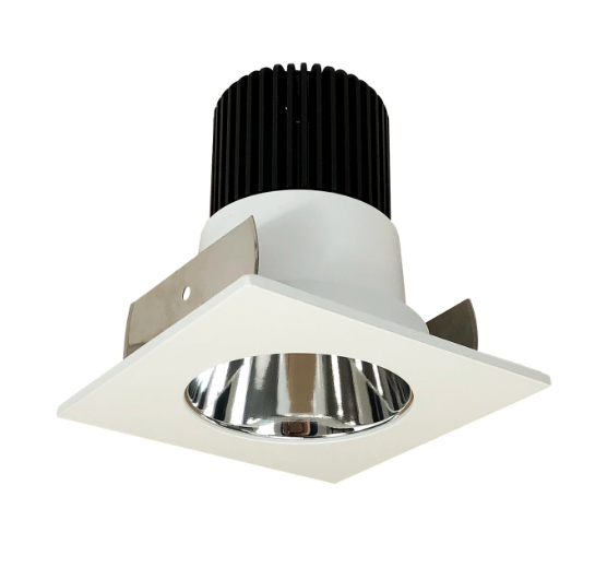 Nora Lighting NIOB-2SNDC27XCMPW/10 2" Iolite LED Square Reflector with Round Aperture, 1000lm / 14W, 2700K, Specular Clear Reflector / Matte Powder White Flange