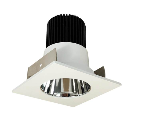 Nora Lighting NIOB-2SNDCCDXCMPW 2" Iolite LED Square Reflector with Round Aperture, 800lm / 14W, Comfort Dim, Specular Clear Reflector / Matte Powder White Flange