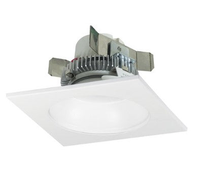 Nora Lighting NLCBC2-45327WW/10LE4 4 Inch Cobalt Click LED Retrofit, Square Reflector with Round Aperture, 1000lm / 12W, 2700K, White Reflector / White Flange, 120V-277V input; Triac / ELV / 0-10V dimming