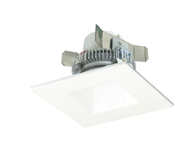 Nora Lighting NLCBC2-45630MPW/ALE4 4" Cobalt Click LED Retrofit, Square Reflector, 750lm / 10W, 3000K, 120V-277V input; Triac / ELV / 0-10V dimming, Matte Powder White Reflector / Matte Powder White Flange